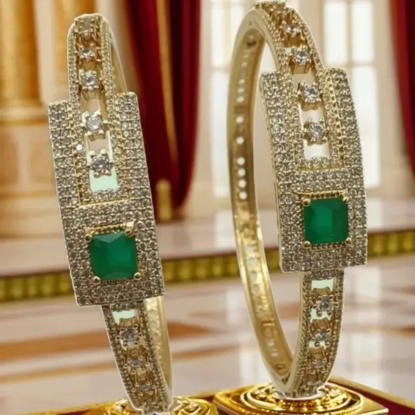 Gold_Green_Stone_Cubic_Zirconia_Bangles_For_Women