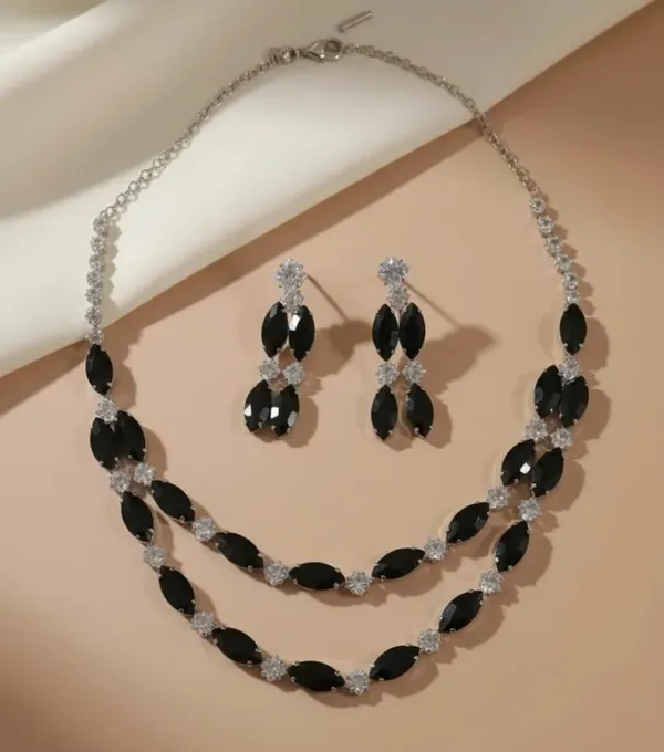 Black_Silver_Crystal_Double_Strand_Necklace_Earring_Set_For_Women