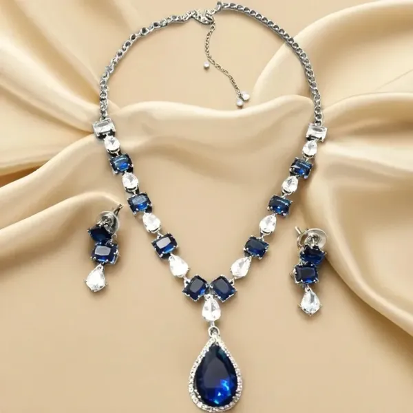 Silver_Blue_Crystal_Teardrop_Pendant_Necklace_Set_For_Women