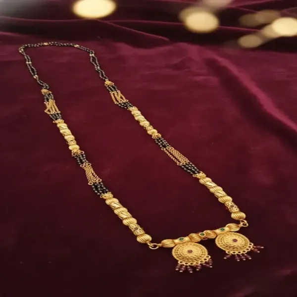 Gold_Black_Bead_Two_Strand_Circular_Pendant_Mangalsutra_For_Women