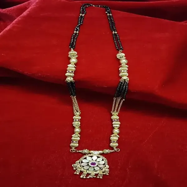 Black_Gold_Brass_Beaded_Long_Pendant_Necklace_For_Women