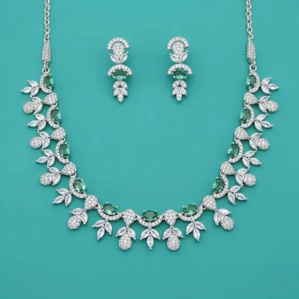 Silver_Green_Stone_Floral_Design_Necklace_Earring_Set_For_Women