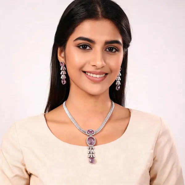 Silver_Purple_Stone_Crystal_Pendant_Necklace_Earring_Set_For_Women