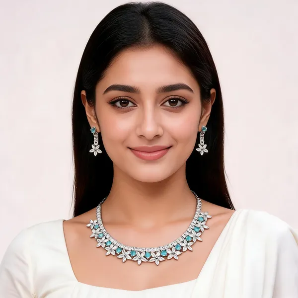 Silver_Turquoise_Crystal_Floral_Necklace_Earring_Set_For_Women