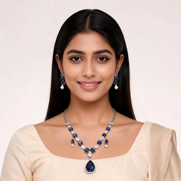 Silver_Blue_Crystal_Teardrop_Pendant_Necklace_Set_For_Women