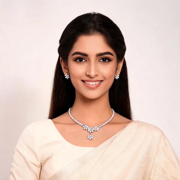 Silver_Crystal_Floral_Tennis_Necklace_Set_For_Women
