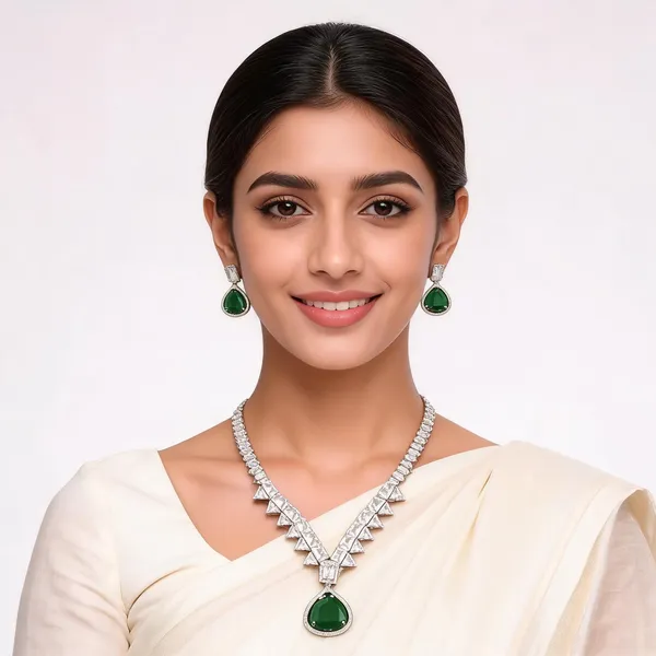 Silver_Green_American_Diamond_Stone_Necklace_Earring_Set_For_Women