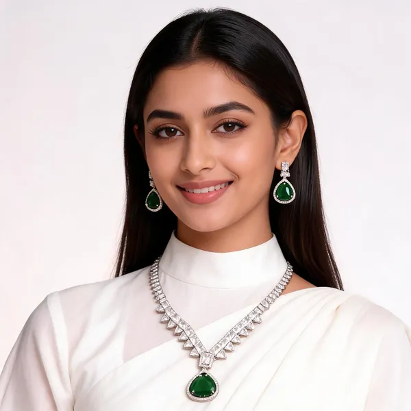 Silver_Green_American_Diamond_Stone_Necklace_Earring_Set_For_Women