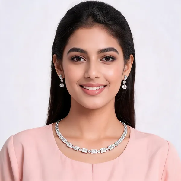 Silver_White_Crystal_Graduated_Necklace_Earring_Set_For_Women