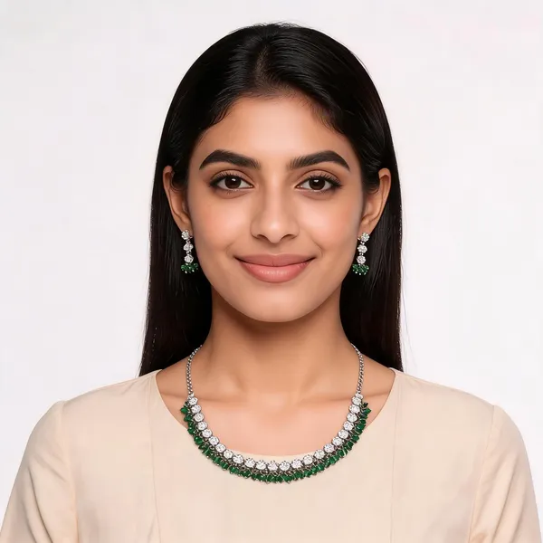 Silver_Green_Stone_Crystal_Statement_Necklace_Set_For_Women
