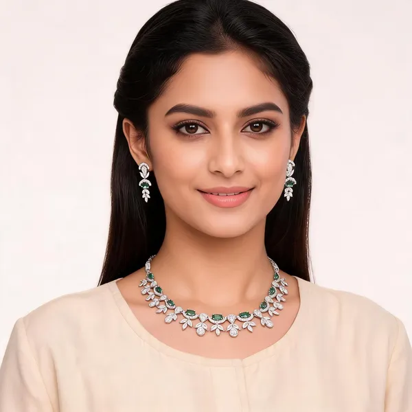 Silver_Green_Stone_Floral_Design_Necklace_Earring_Set_For_Women
