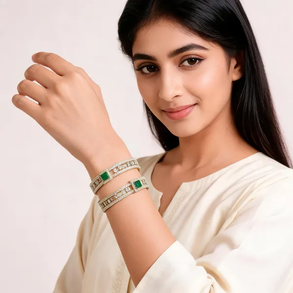 Gold_Green_Stone_Cubic_Zirconia_Bangles_For_Women