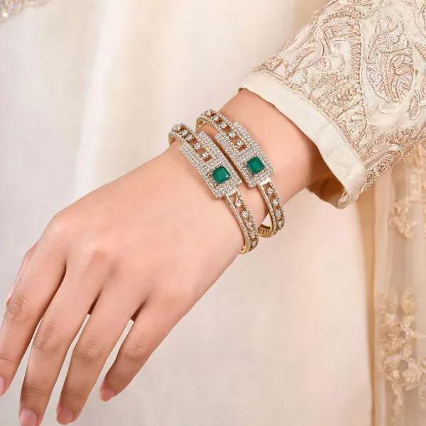 Gold_Green_Stone_Cubic_Zirconia_Bangles_For_Women