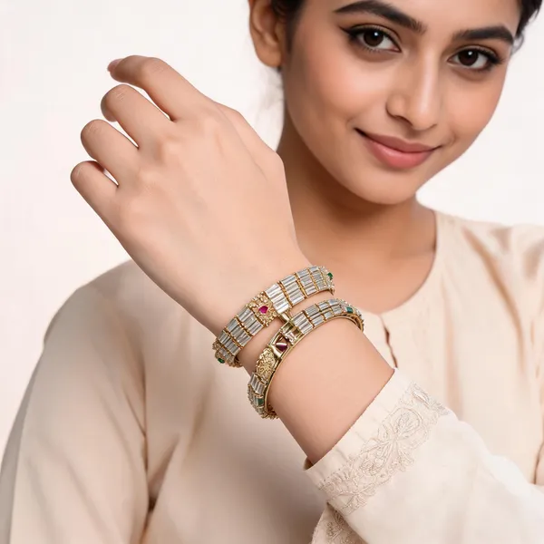 Gold_Crystal_Baguette_Stretchable_Bangles_For_Women