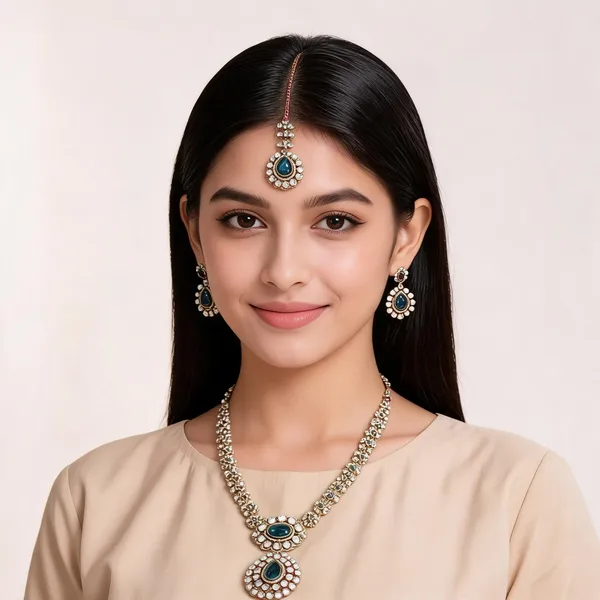 Blue_Gold_Kundan_Stone_Necklace_Earring_Maang_Tikka_Set_For_Women