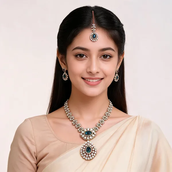 Blue_Gold_Kundan_Stone_Necklace_Earring_Maang_Tikka_Set_For_Women