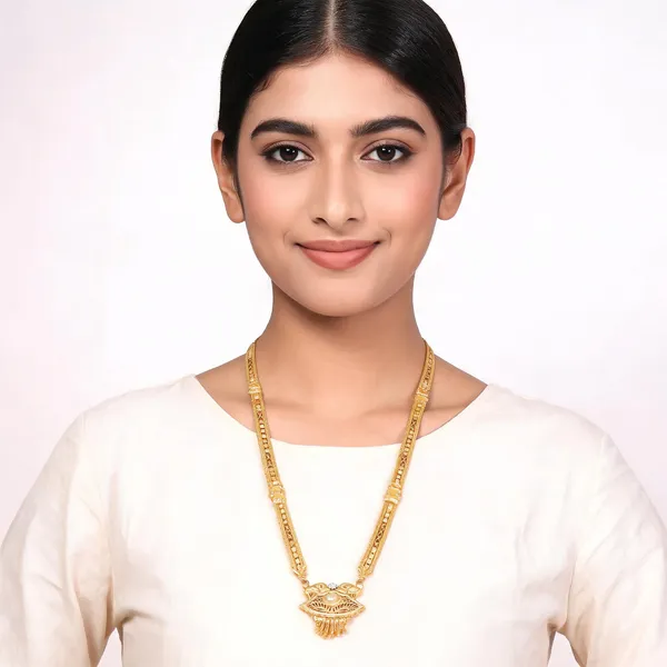 Gold_Plated_Temple_Design_Long_Chain_Necklace_For_Women