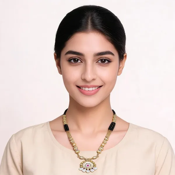 Black_Gold_Plated_Bead_Floral_Pendant_Mangalsutra_For_Women