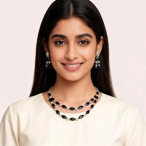 Black_Silver_Crystal_Double_Strand_Necklace_Earring_Set_For_Women