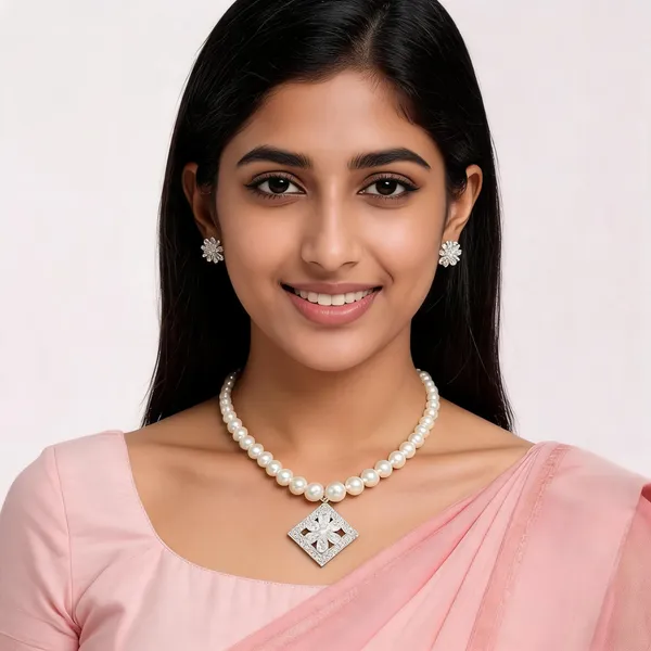 White_Pearl_Crystal_Floral_Pendant_Necklace_Earring_Set_For_Women