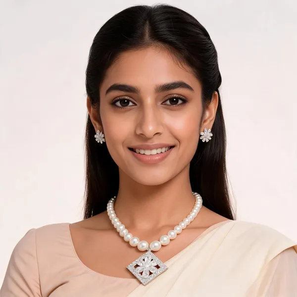 White_Pearl_Crystal_Floral_Pendant_Necklace_Earring_Set_For_Women