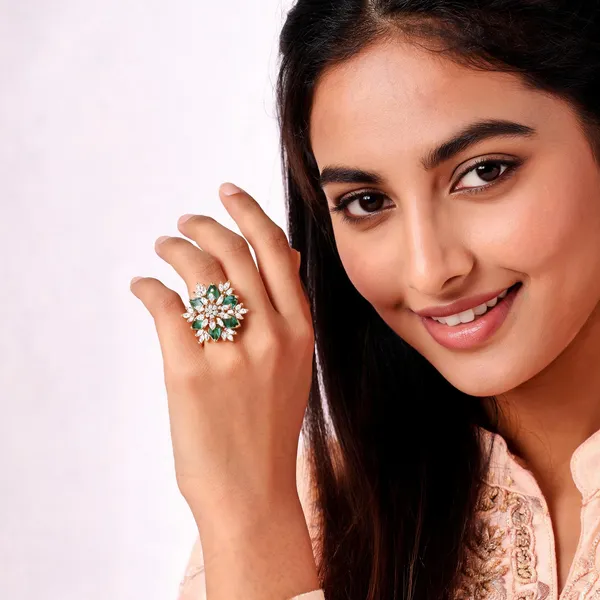 Gold_Plated_Green_White_Cubic_Zirconia_Floral_Ring_For_Women