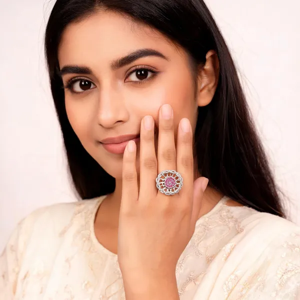 Silver_Pink_Stone_Floral_Filigree_Ring_For_Women