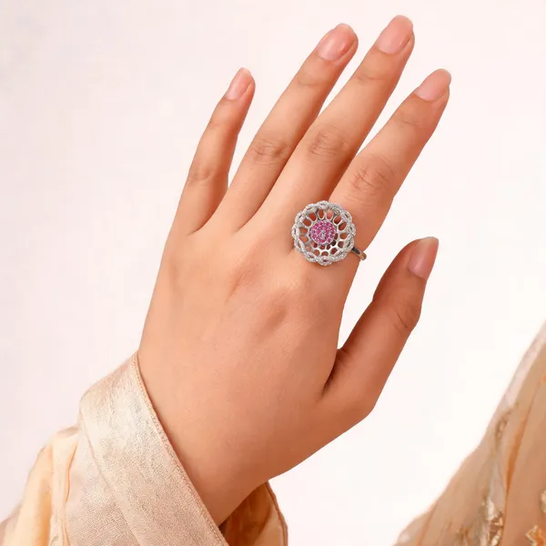Silver_Pink_Stone_Floral_Filigree_Ring_For_Women