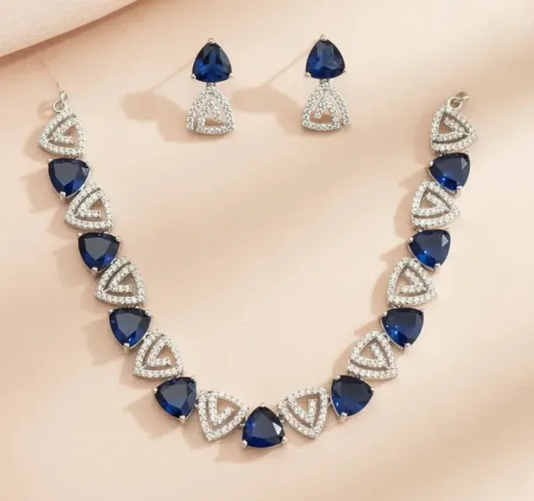 Silver_Blue_Stone_Geometric_Triangle_Necklace_Set_For_Women
