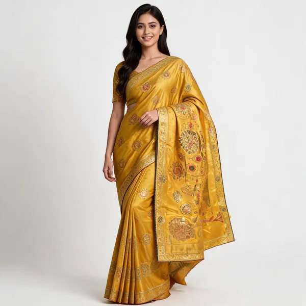 Mustard_Yellow_Silk_Fabric_Saree_For_Women