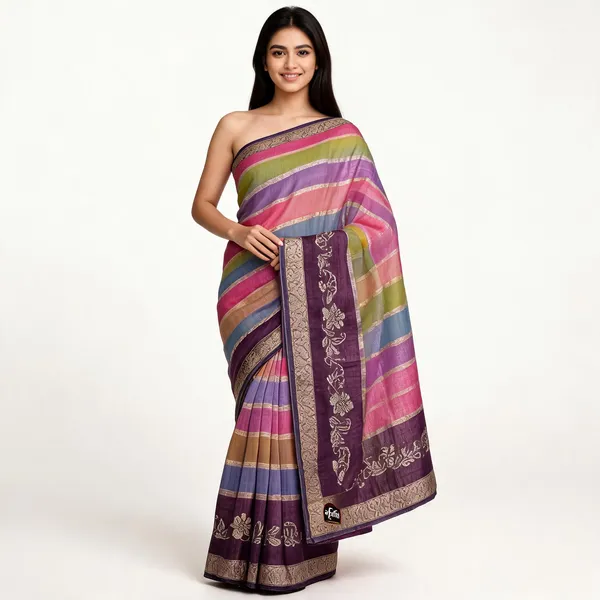 Multicolor_Organza_With_Strip_Design_Saree_For_Women