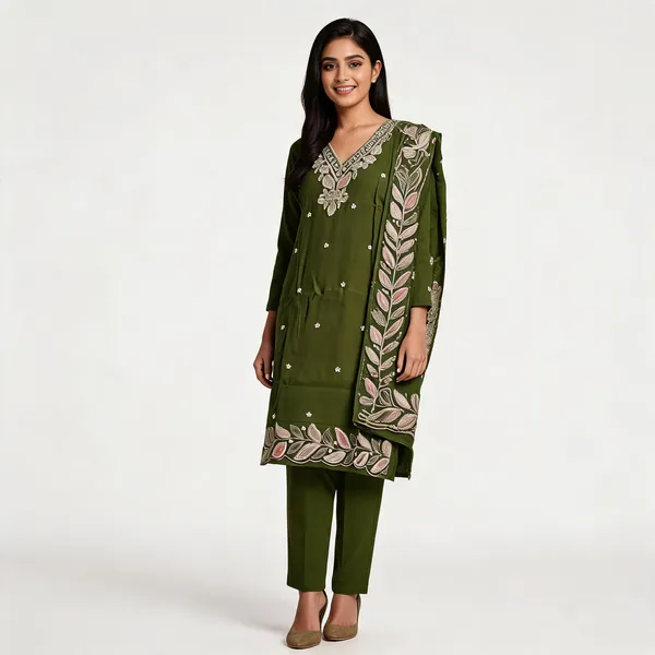 Olive_Green_Maslin_Suit_For_Women
