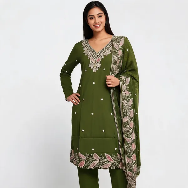 Olive_Green_Maslin_Suit_For_Women