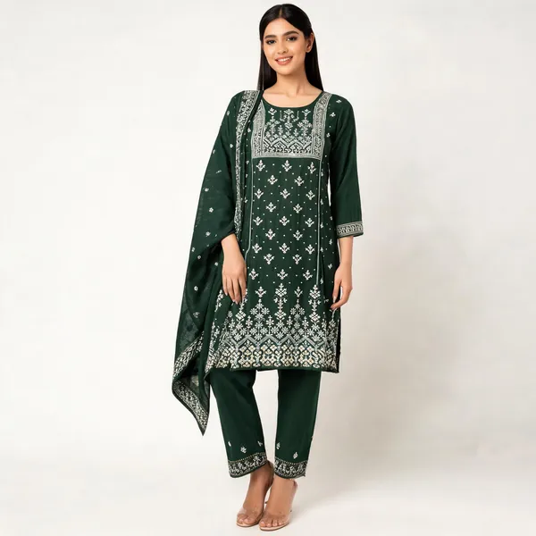 Olive_Green_Cotton_Fabric_Suit_For_Women