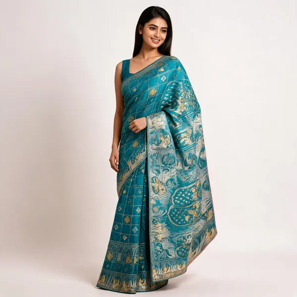 Turquoise_Frendy_Silk_Saree_For_Women
