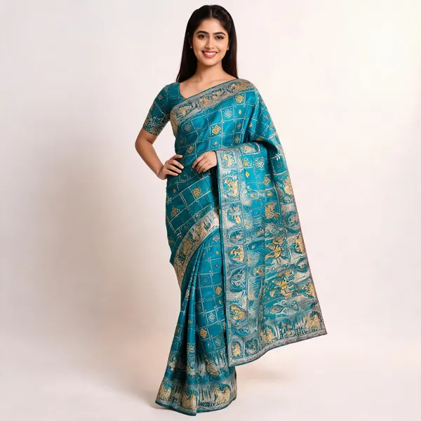 Turquoise_Frendy_Silk_Saree_For_Women