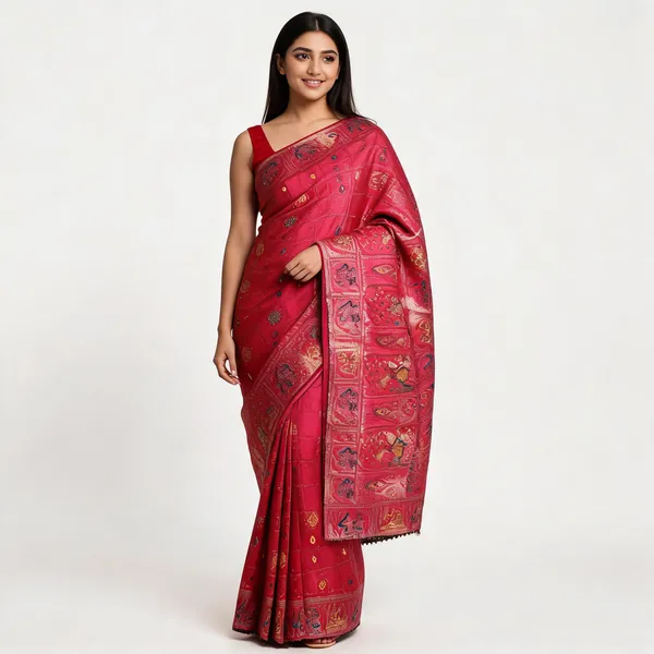 Dark_Pink_Frendy_Silk_Saree_For_Women
