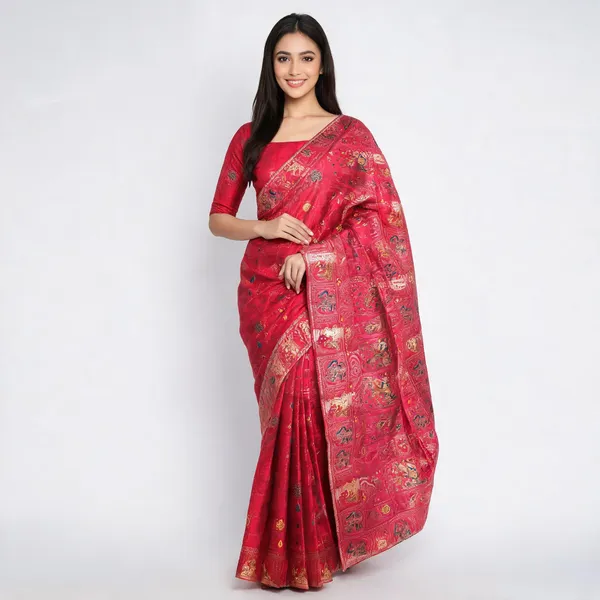 Dark_Pink_Frendy_Silk_Saree_For_Women