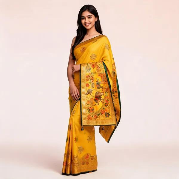 Yellow_And_Mustard_Silk_With_Buta_Saree_For_Women