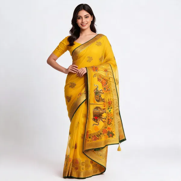 Yellow_And_Mustard_Silk_With_Buta_Saree_For_Women