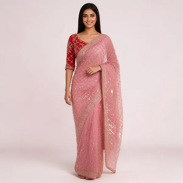 Light_Pink_Net_With_Handwork_Jaal_Work_Saree_For_Women