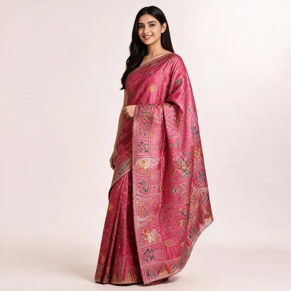 Dark_Pink_Frendy_Silk_Saree_For_Women