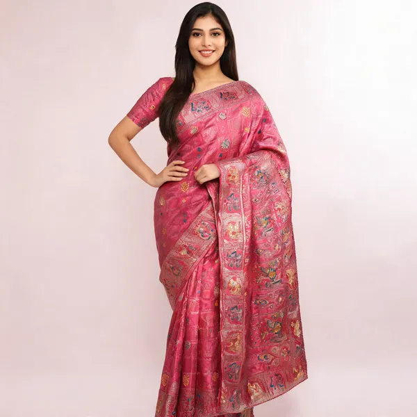 Dark_Pink_Frendy_Silk_Saree_For_Women