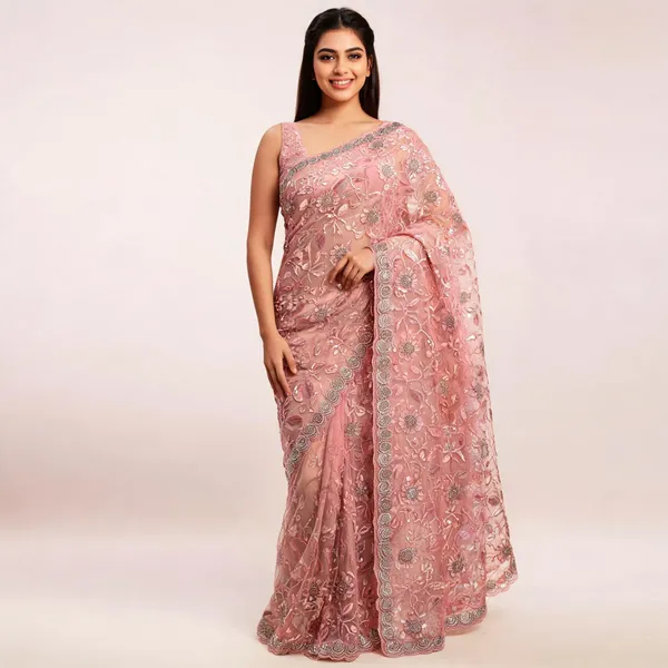 Light_Pink_Net_Saree_For_Women