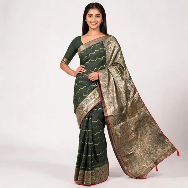 Bottle_Green_Cotton_Silk_Saree_For_Women