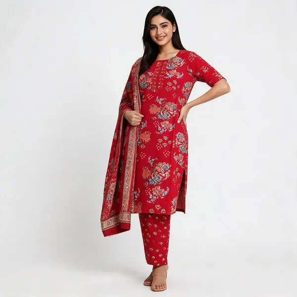 Maroon_Cotton_Fabric_Suit_For_Women
