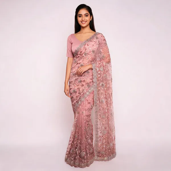 Pink_Net_Saree_For_Women