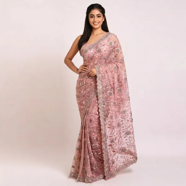 Pink_Net_Saree_For_Women