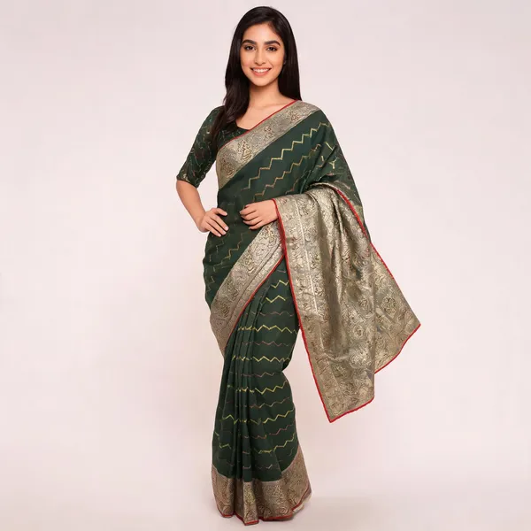 Bottle_Green_Cotton_Silk_Saree_For_Women