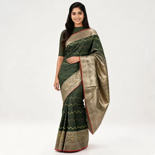 Bottle_Green_Cotton_Silk_Saree_For_Women
